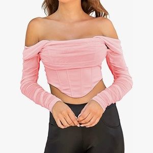 Pink Mesh Accent Corset Top